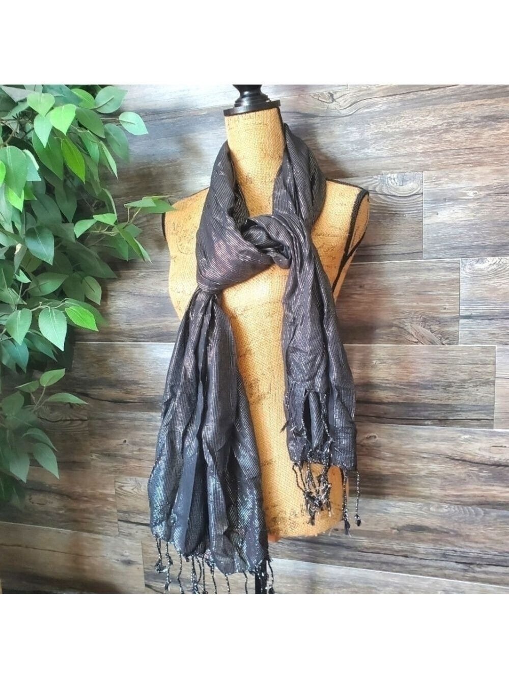 Isabella Scarf Viscose Lurex Metallic Shimmer Black Gray 72x28